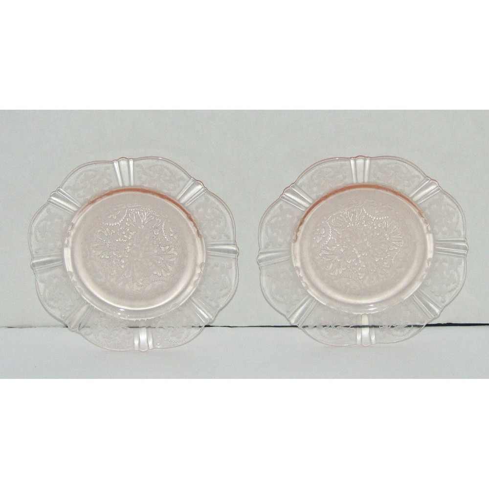 Vintage Pink Depression Glass Set of 2 Small Plates Saucers MacBeth-Evans